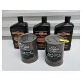 6- HARLEY DAVIDSON MOTORCYCLE OIL CANS, FULL