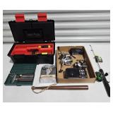 LOT W/ TOOLBOX, REELS, RADIOS & MORE