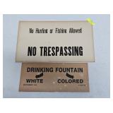 2- PAPER 'DRINK FOUNTAIN' & 'HUNTING' SIGNS