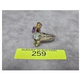 STERLING SILVER MULTI-GEMSTONE RING, SZ-8