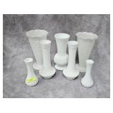 LOT OF 7- MILK GLASS VASES