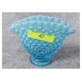 4.5' FENTON GLASS AQUA HOBNAIL FAN VASE