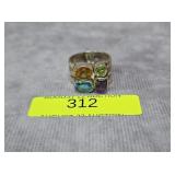 STERLING SILVER MULTI-GEMSTONE RING, SZ-7