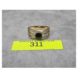 STERLING SILVER .5CT BLACK TOURMALINE RING, SZ-8