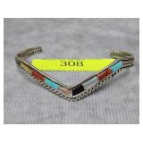 SIGNED ZUNI STERLING GEMSTONE CUFF BRACELET