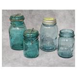 LOT OF 4- ASST. BLUE GLASS CANNING JARS