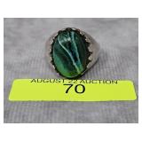STERLING SILVER CABOCHON MALACHITE RING, SZ-10