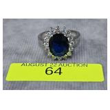 STERLING SILVER SAPPHIRE RHINESTONE RING, SZ-10