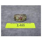 STERLING SILVER MULTI-GEMSTONE RING, SZ-7