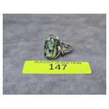 STERLING SILVER TREE AGATE RING, SZ-8
