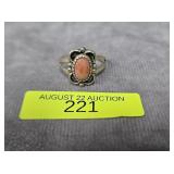 STERLING SILVER CORAL RING, SZ-8