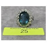 STERLING SILVER ~8CT BLUE SPINEL & TOPAZ RING SZ10