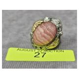 STERLING SILVER RHODOCHROSITE RING, SZ-6