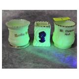 LOT 3- VINTAGE VASELINE CUSTARD GLASS TOOTHPICKS