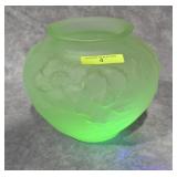 6' TIFFIN VASELINE GLASS 'POPPY' VASE