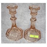 PAIR OF 7' PINK FOSTORIA CANDLES