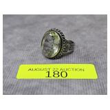STERLING SILVER ~8CT GREEN AMETHYST RING, SZ-7