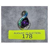 STERLING SILVER ~5CT AMETHYST & OPAL PENDANT