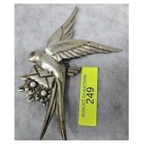 4.5' SILVER & PEARL BIRD BROOCH, 25 GRAMS