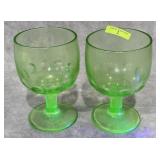 PAIR OF 6' VASELINE GLASS GOBLETS