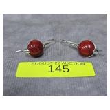 PAIR OF 1' STERLING SILVER BLOODSTONE EARRINGS