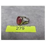 STERLING SILVER BLOODSTONE RING, SZ-7