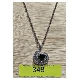 16' STERLING SILVER EMERALD RHINESTONE NECKLACE