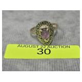 STERLING SILVER ~.5CT AMETHYST RING, SZ-6.5