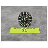 NATIVE AMERICAN STERLING GEMSTONE RING, SZ-9