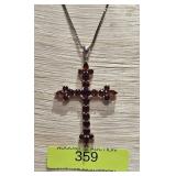16' STERLING SILVER ~5CT GARNET CROSS NECKLACE