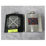 PAIR OF 4.5' CONFEDERATE MOTIF STAINLESS FLASKS