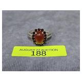 STERLING SILVER AGATE & GARNET RING, SZ-10