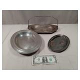 Vintage Pewter & Silver Plated Trays x3
