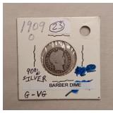 1909 (O) Barber Silver Dime (90%)
