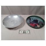 Vintage Hand Worked Aluminum Bowl & Serving Tray