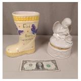 Vintage Porcelain Jewelry Box and Boot
