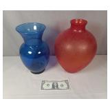 Two Large Glass Vases - Red & Blue
