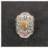 Turquoise & Orange Style Sterling Silver Ring