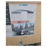High End Steel 20'x20' Carport. Dark gray color.