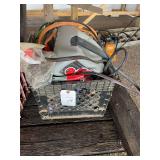 Crate of battery charger, cables and more