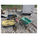 3 fertilizer spreaders and garden seeder