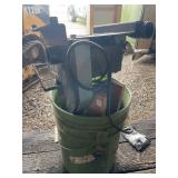 Green bucket miter boxes and sander