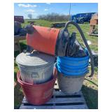 Tubs, galvanized trash can and shop vac