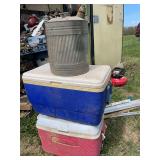 Coolers and vintage gas can