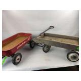 Wooden wagon and radio Flyer wagon