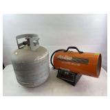 All-Pro space heater and propane tank