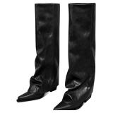$60 Women's Fold Over Knee High Boots Wide Calf Ch