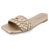 $50 Journee Braided Open Square Toe Banded Flat Sl