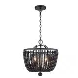 4-Light Black Faux Wood Beaded Pendant Light Fixtu