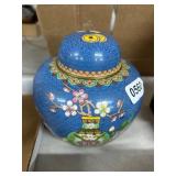 Blue Cloisonne Floral Lidded Jar